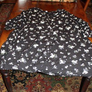 Old Navy Black Floral Three Quarter Sleeve Button Dress Size XXL
